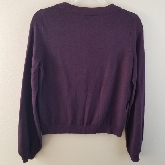 Ann Taylor Eggplant Wool Cardigan, Medium - Picture 3 of 8
